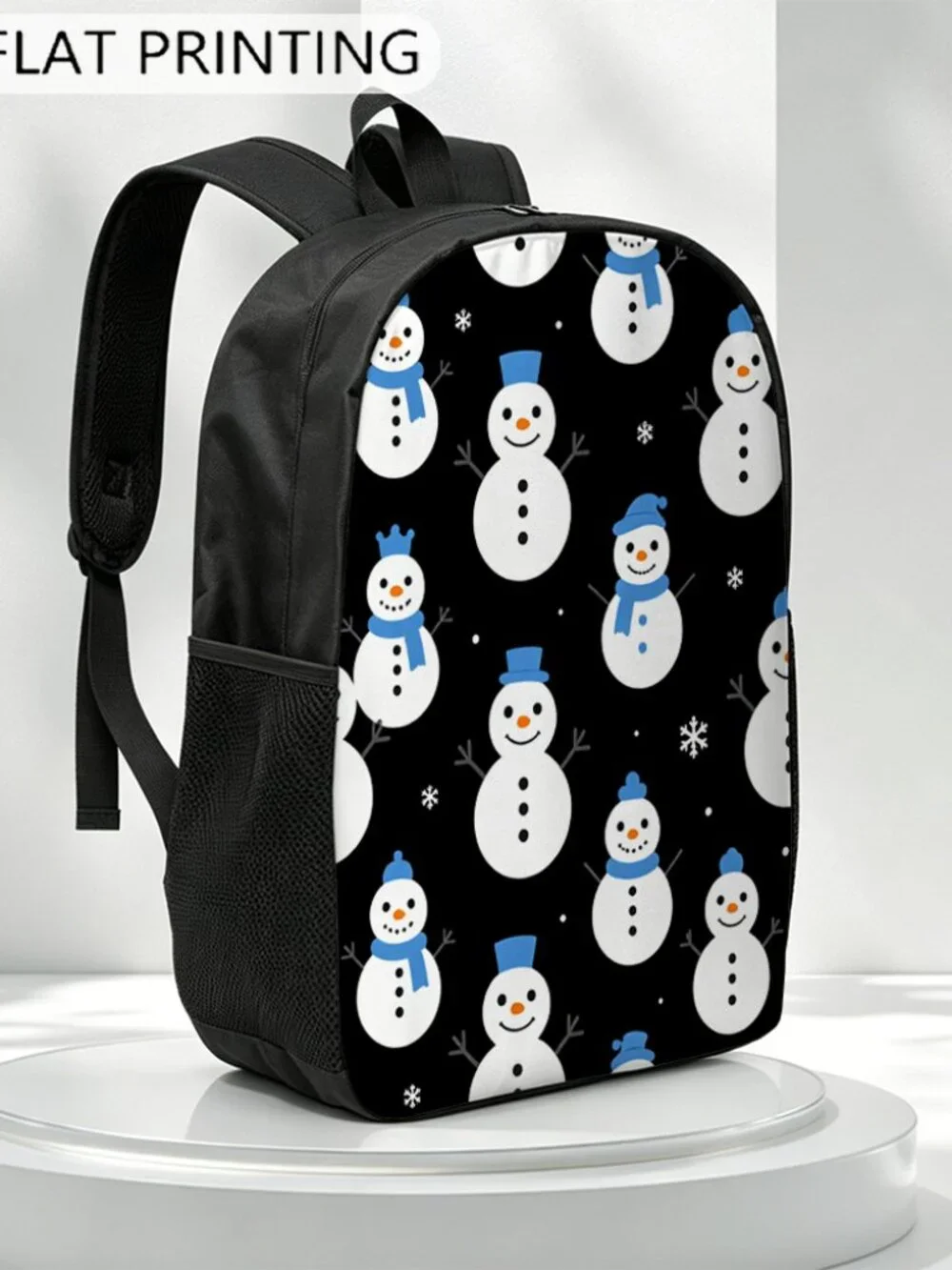 Snowman Christmas Backpack, Winter Cute Snowflake Print Casual Daypack 17 Inch L